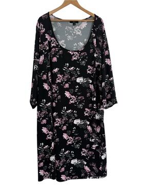 Ellos Women’s Size 4X (34/36) Black Pink Floral Stretch Dress 3/4 Sleeves